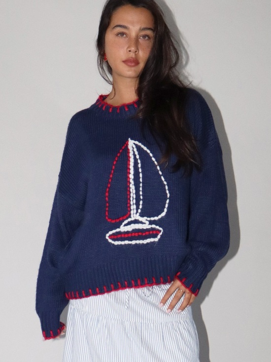 Bailey Rose Sweaters - ⛵️Bailey Rose Navy Sailboat Stitching Sweater S